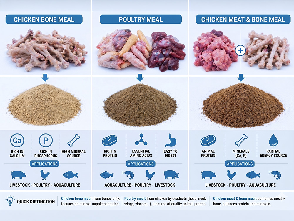 Comparison of Poultry Meal, Chicken Bone Meal and Chicken Meat & Bone Meal